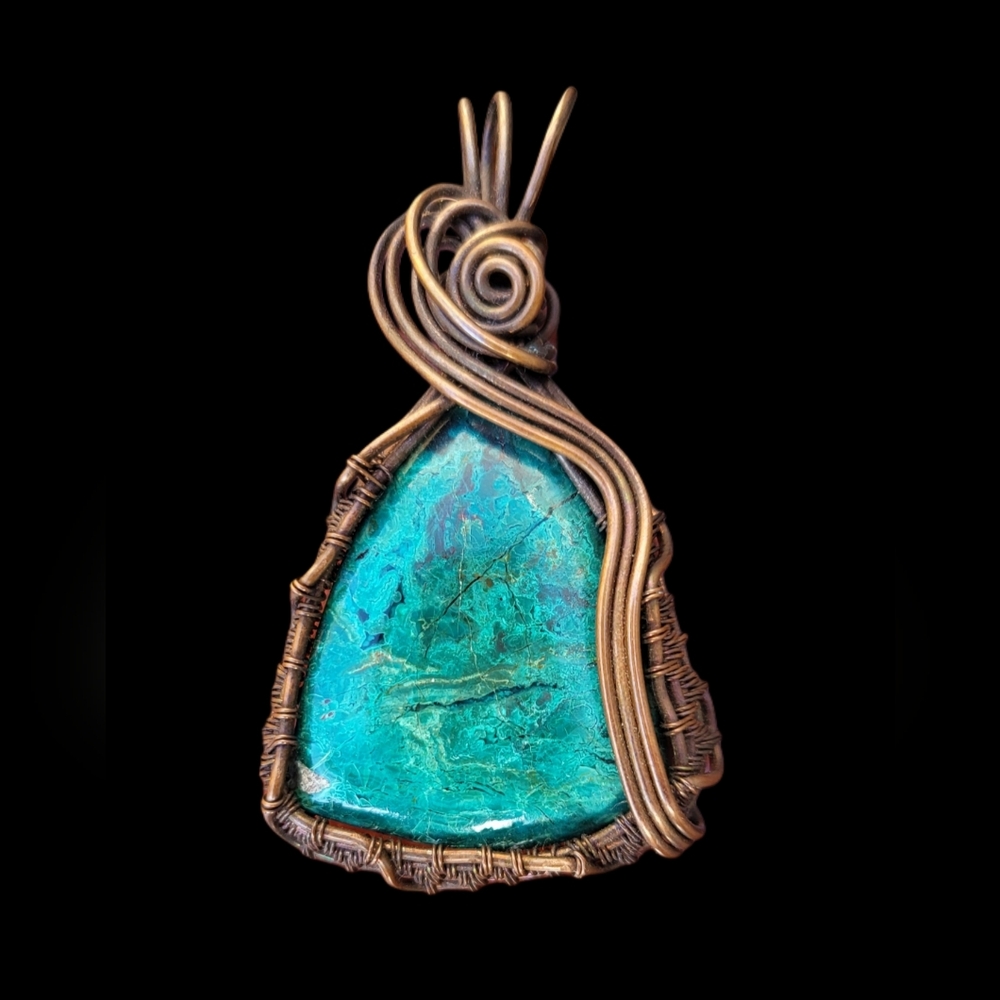 Handcrafted Copper Wire Wrapped Chrysocolla Pendant - Picture 3 of 3